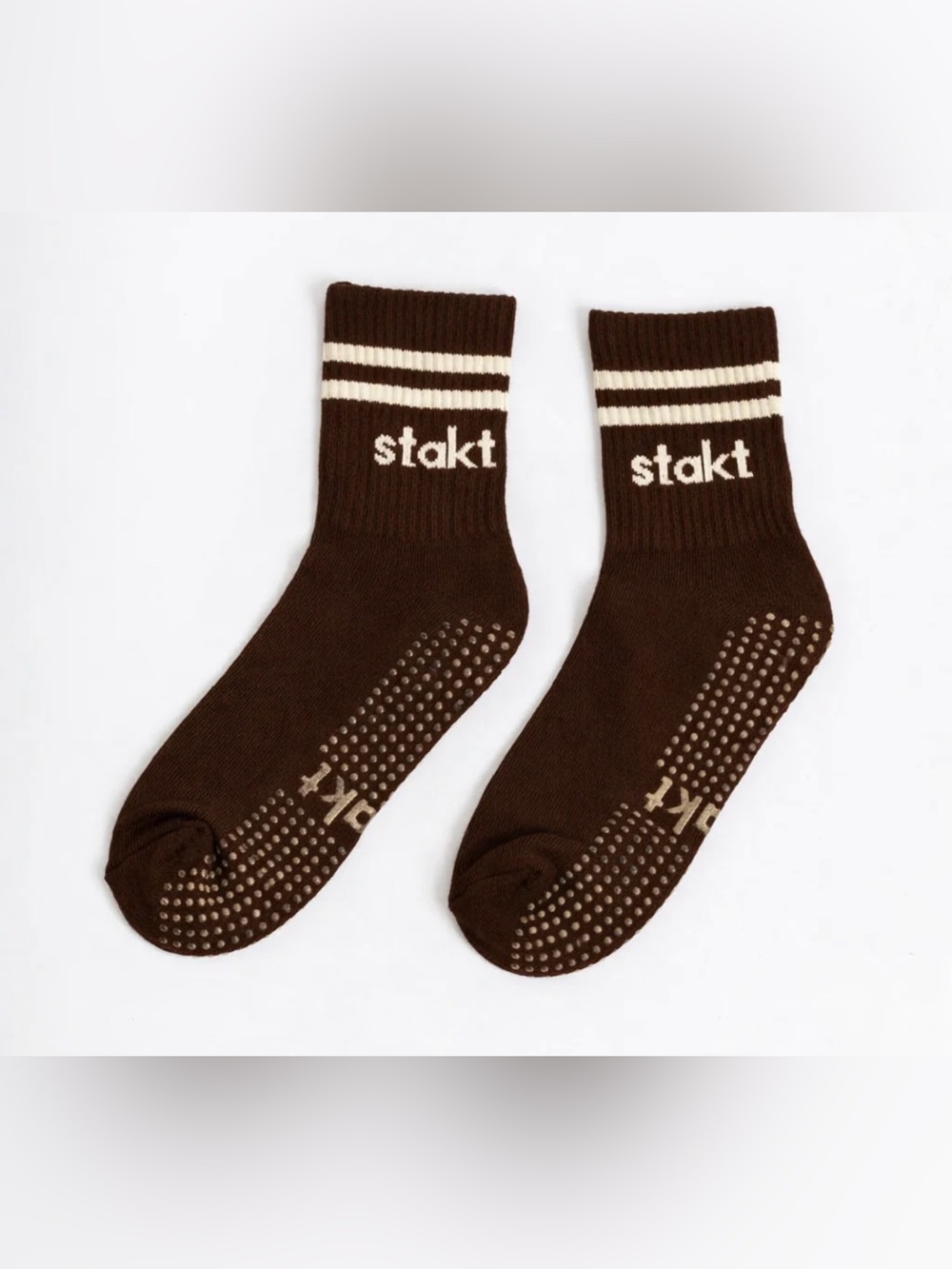 NWT Stakt Brown Non-Slip Grip Pilates Crew Socks